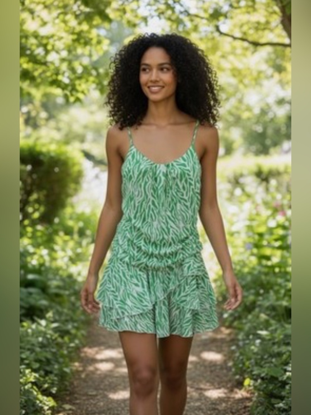 DVF/Target Strappy Mesh Sea Twig Green Mini Dress Size S Diane Von Furstenberg